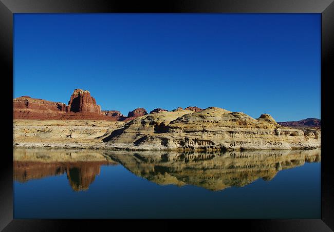 Red and white rock reflection in Colorado River Framed Print by Claudio Del Luongo
