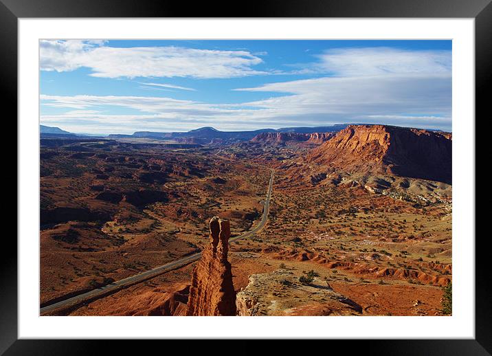 Tower Rock and Highway, Utah Framed Mounted Print by Claudio Del Luongo