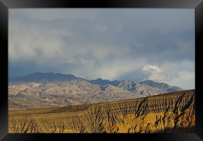 Ubehebe Crater and mountains, Death Valley Framed Print by Claudio Del Luongo