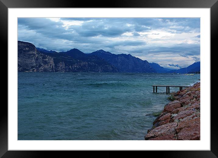 Windy day on Lake Garda near Castelletto di Brenzo Framed Mounted Print by Claudio Del Luongo