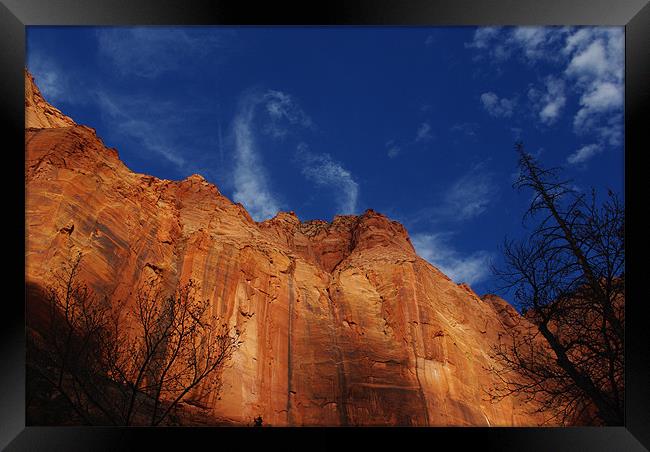 Gigantic rock wall, Kolob Canyon, Zion, Utah Framed Print by Claudio Del Luongo