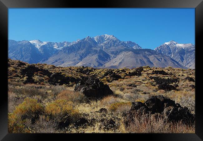 Lava and highest Sierra Nevada peaks, California Framed Print by Claudio Del Luongo