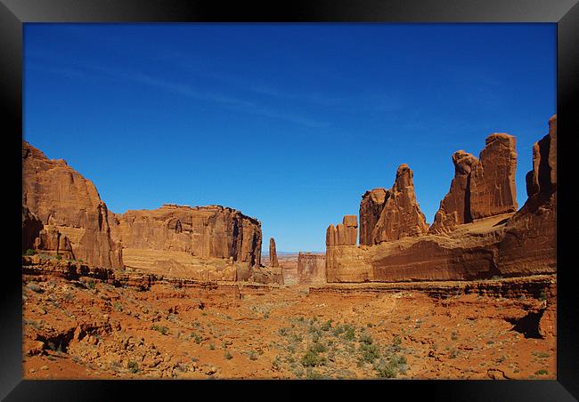 Valley and rock formations, Arches National Park,  Framed Print by Claudio Del Luongo