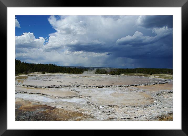 Mud pool and gray skies, Yellowstone Framed Mounted Print by Claudio Del Luongo