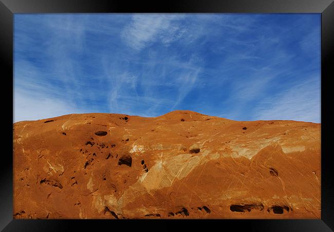 Crossed stripes on red rock and blue sky, Utah Framed Print by Claudio Del Luongo