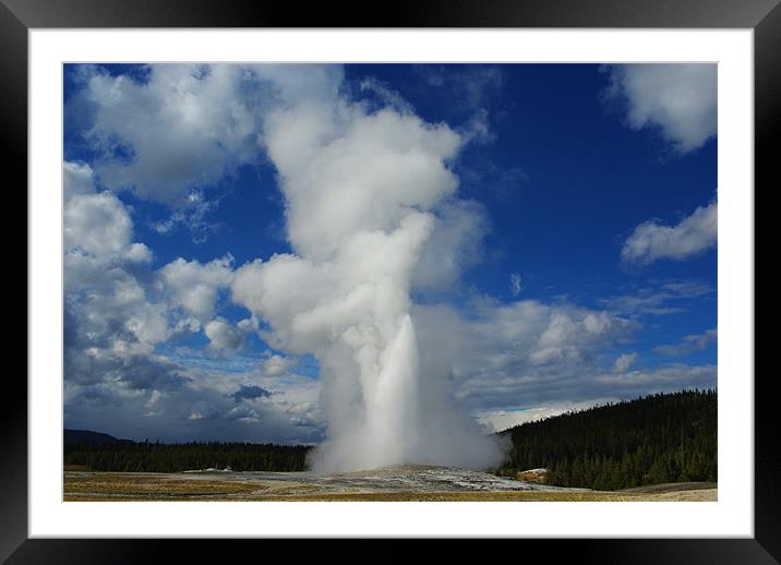 Old Faithful Geyser, Yellowstone Framed Mounted Print by Claudio Del Luongo