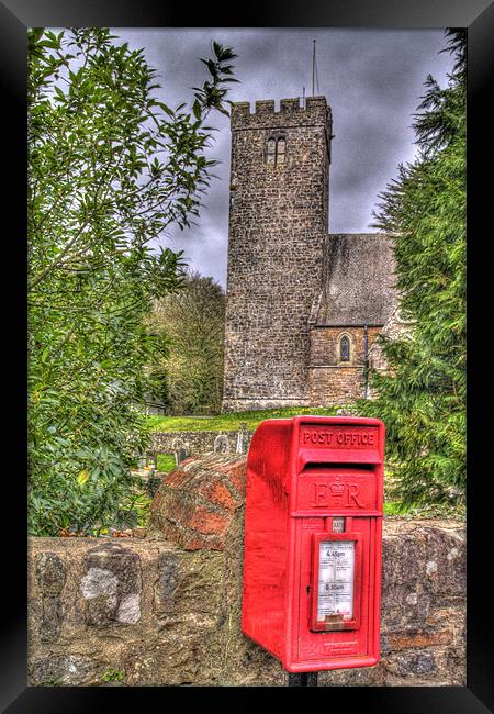 Red Post Box And Church Framed Print by Steve Duckworth