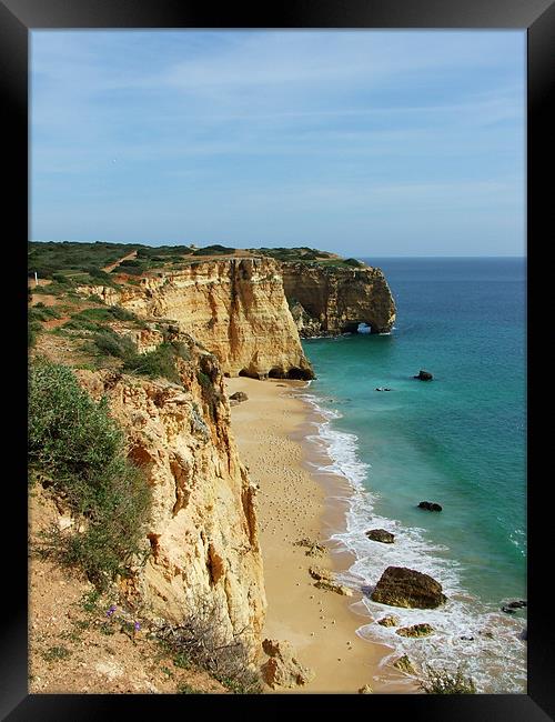 Beach on the Algarve coastline Framed Print by Paula Guy