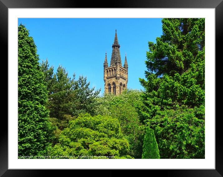 Glasgow University tower rising above the trees in Kelvingrove Park Framed Mounted Print by yvonne & paul carroll