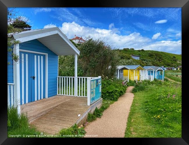 The beach huts at Coldingham Bay Framed Print by yvonne & paul carroll