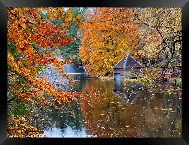 Loch Dunmore boathouse in Autumn Framed Print by yvonne & paul carroll