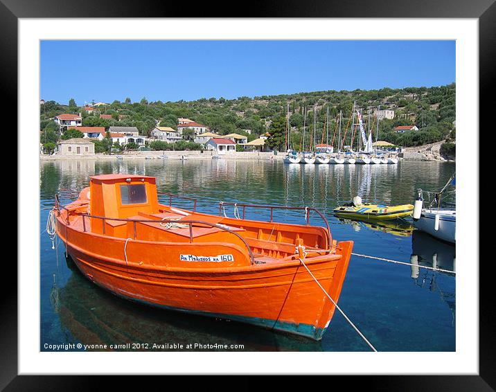 Fishing boat - Kastos, Southern Ionian Framed Mounted Print by yvonne & paul carroll