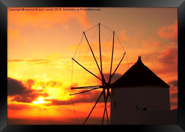  Oia windmill at sunset Framed Print by yvonne & paul carroll