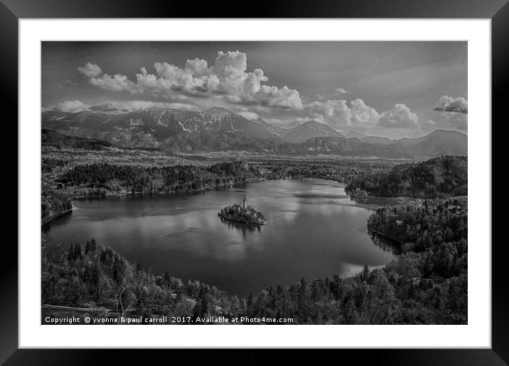 Lake Bled in B&W, Slovenia Framed Mounted Print by yvonne & paul carroll