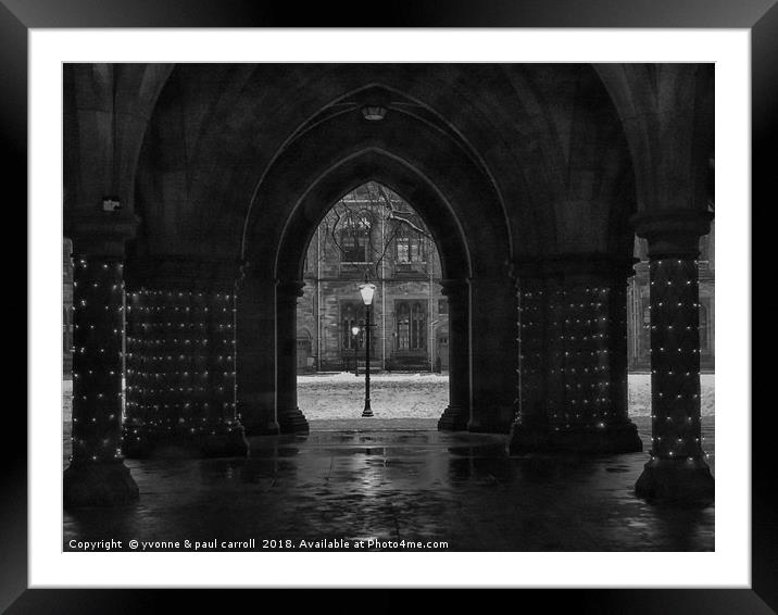 The Cloisters, Glasgow University B&W version Framed Mounted Print by yvonne & paul carroll