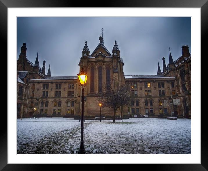 Glasgow University in winter, snow on the ground Framed Mounted Print by yvonne & paul carroll