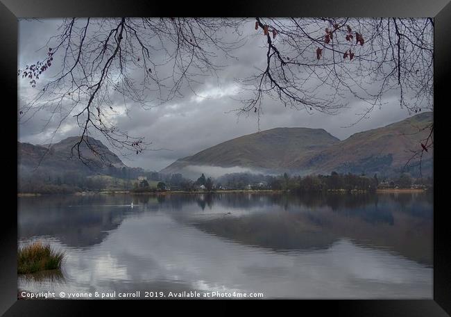 Grasmere lake with low cloud on a winter's day Framed Print by yvonne & paul carroll
