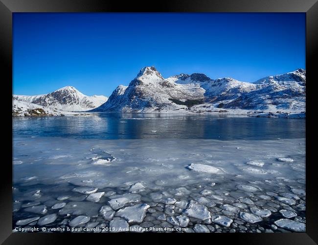 Broken ice on the fjord, Lofoten Framed Print by yvonne & paul carroll