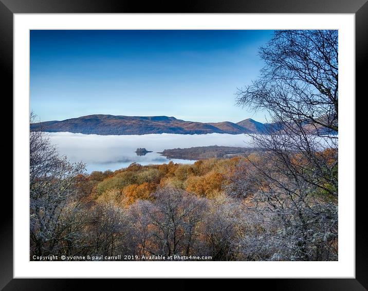 Loch Lomond in the mist from inchcailloch island Framed Mounted Print by yvonne & paul carroll