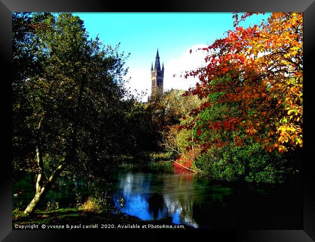 Glasgow University from Kelvingrove Park in Autumn Framed Print by yvonne & paul carroll