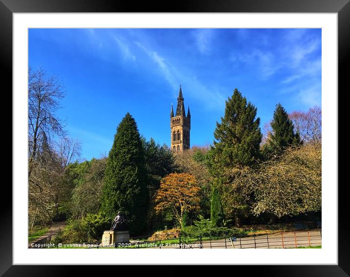 Glasgow University tower from Kelvingrove Park Framed Mounted Print by yvonne & paul carroll