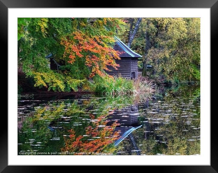 The boathouse at Loch Dunmore in Autumn Framed Mounted Print by yvonne & paul carroll