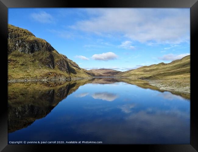 The reservoir at Lawers Dam - reflections Framed Print by yvonne & paul carroll