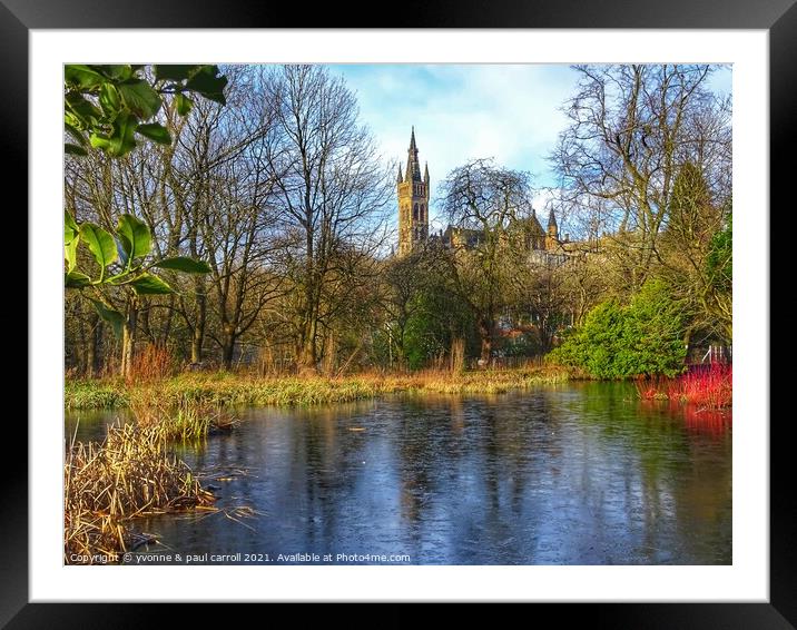 Kelvingrove pond and Glasgow University Framed Mounted Print by yvonne & paul carroll