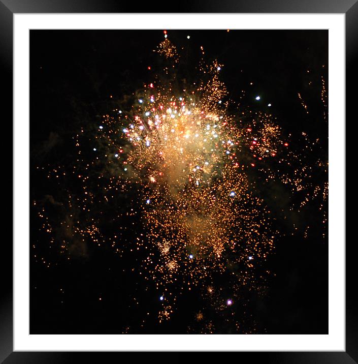 fire works over Tunstall Framed Mounted Print by Lynne Easton