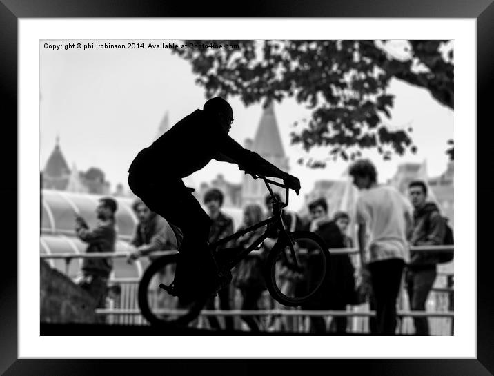  BMX Biker at the skateboard park, South bank  Framed Mounted Print by Phil Robinson
