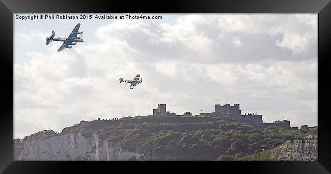  Lancaster Bomber and a Spitfire flying over Dover Framed Print by Phil Robinson