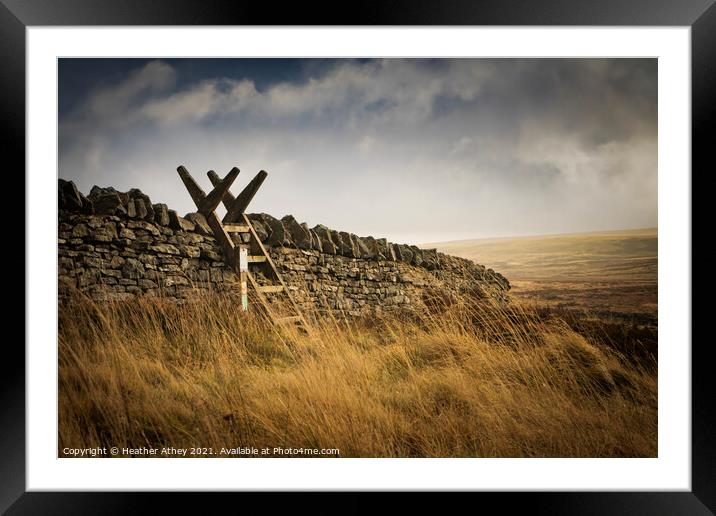Stile over Dry stone wall Framed Mounted Print by Heather Athey