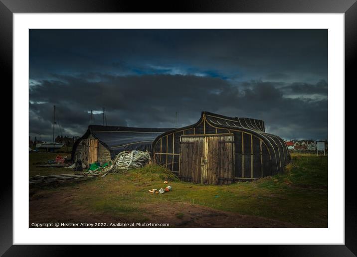 Boat Sheds Holy Island, Northumberland Framed Mounted Print by Heather Athey