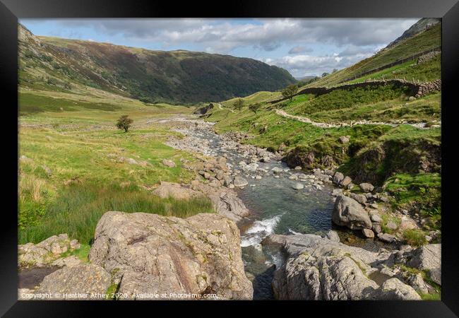 Seathwaite valley & Grains Gill Framed Print by Heather Athey