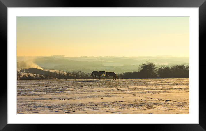 Cotswold Snowy Sunset Framed Mounted Print by Oliver Walton