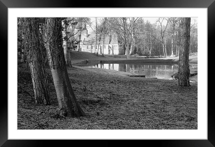 Duck pond church Framed Mounted Print by andrew pearson
