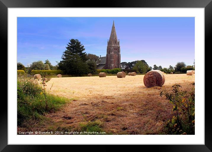 Hay roll and church Framed Mounted Print by Graeme B