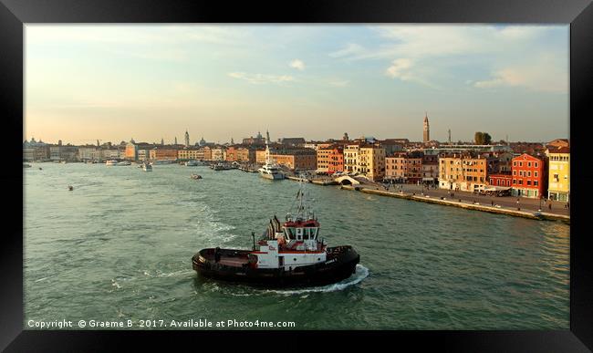 Tug into Venice Framed Print by Graeme B