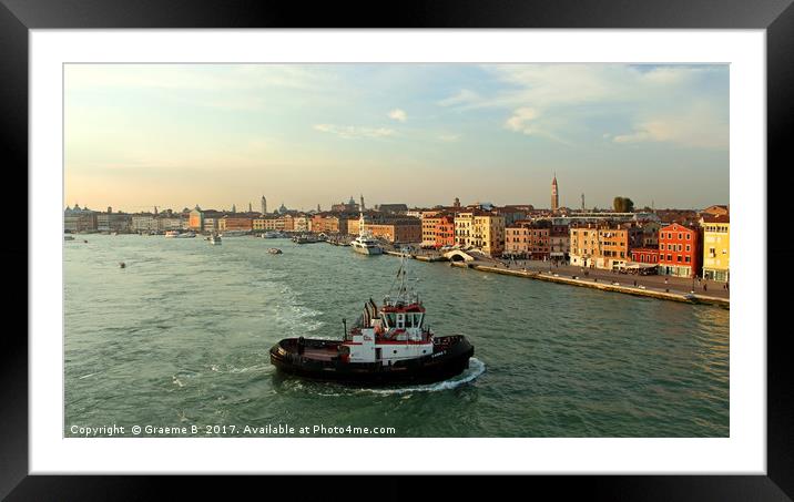 Tug into Venice Framed Mounted Print by Graeme B