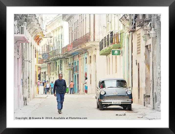 Cuban Street Life Framed Mounted Print by Graeme B