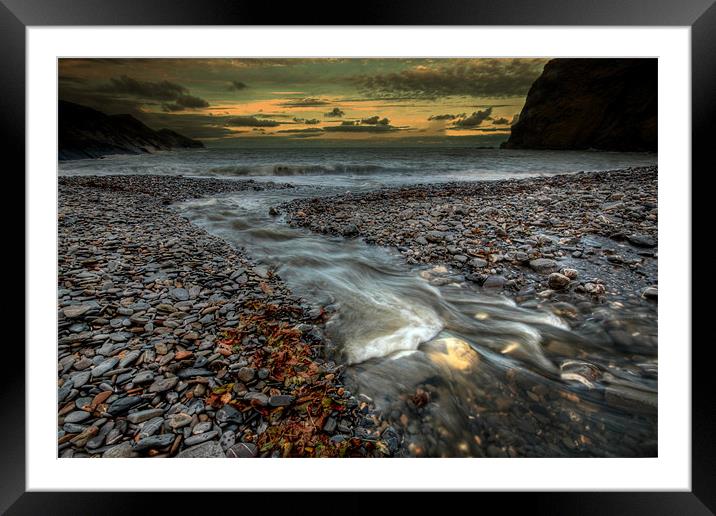 Crackington Haven Stream Flows & Pebbles Framed Mounted Print by Dave Bell