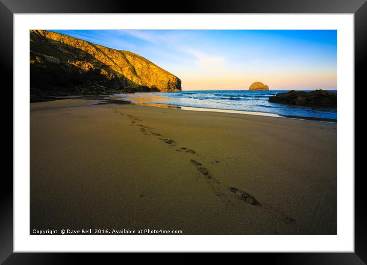 Foot prints in the sand at Trebarwith Strand Framed Mounted Print by Dave Bell