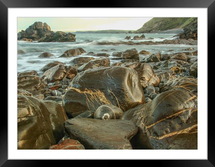 Wet Rocks Framed Mounted Print by Dave Bell