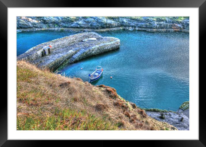 Blue Cornish Harbour. Framed Mounted Print by Dave Bell