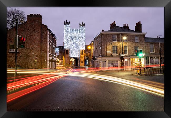 Christmas lights at Monkbar York Framed Print by Martin Williams