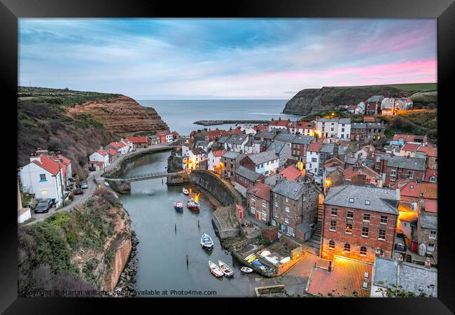 Sunrise over Staithes, on the North Yorkshire Coast Framed Print by Martin Williams