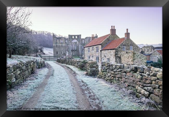 Village of Rievaulx; in frost with Rievaulx Abbey Framed Print by Martin Williams