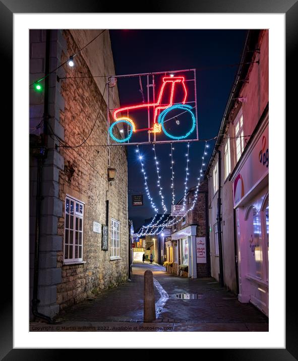 Tractor christmas lights in Pickering, North Yorkshire Framed Mounted Print by Martin Williams