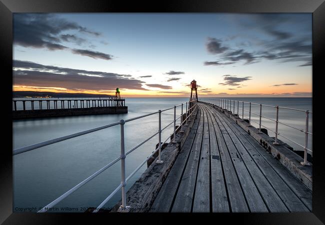 Sunset at Whitby east pier Framed Print by Martin Williams