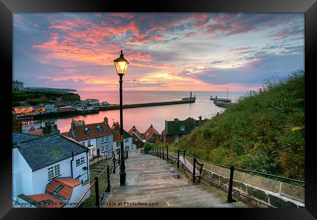 Whitby, 199 Steps, Pink Glow. Framed Print by Martin Williams